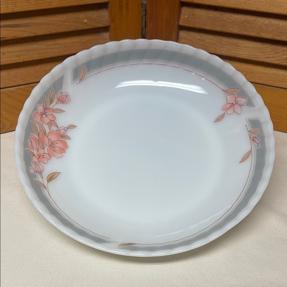 Indopal Vintage Milk Glass Floral Shallow Serving Dish